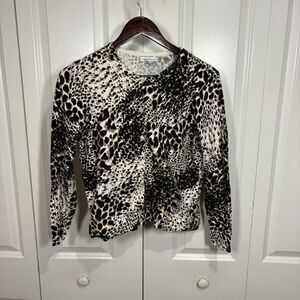 Croft and Barrow Womens Petite M Cardigan Leopard Animal Print Sweater Boho Chic